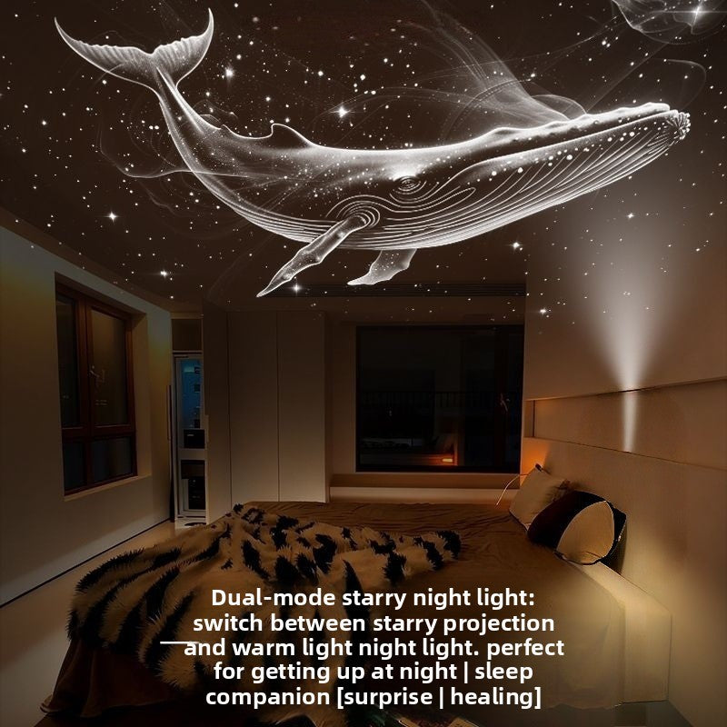 Projector night light projecting onto wall in living room