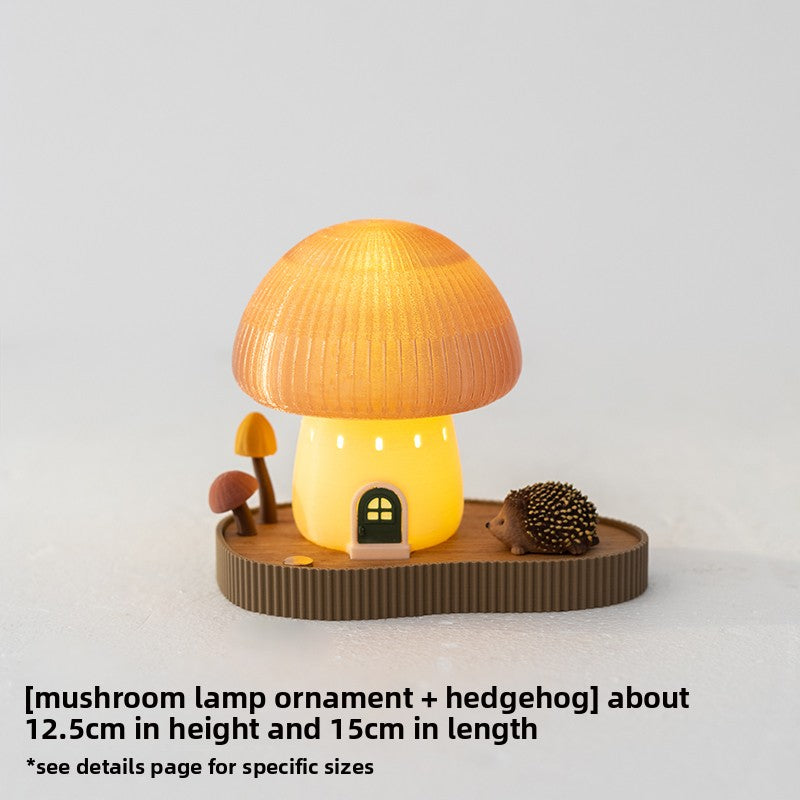 Mushroom night light on desk as whimsical room decor