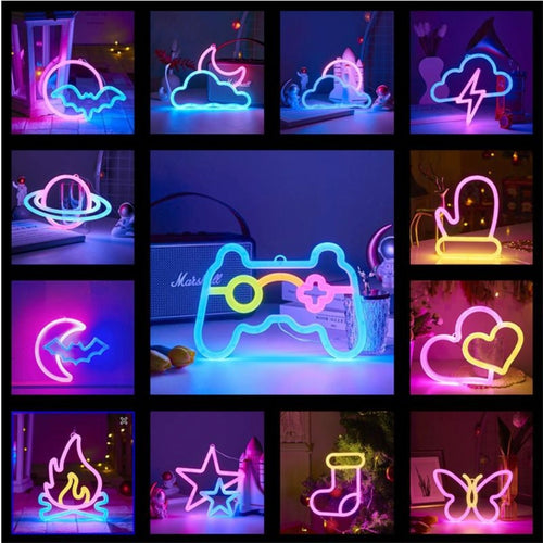 Double-sided glowing neon light - front view