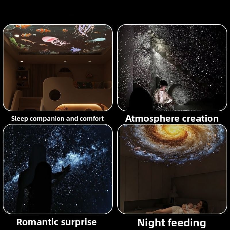 Projector night light galaxy pattern on dark ceiling