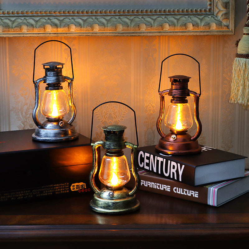 Vintage lantern flame effect LED close-up warm glow