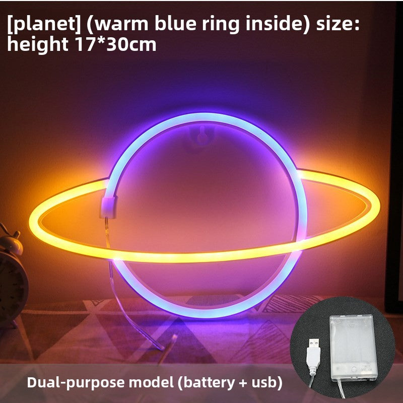 Planet neon light dimensions and size with scale reference