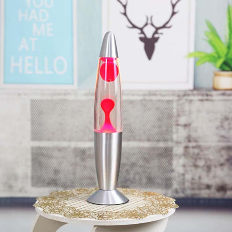 Lumora Lava Lamp red glowing on desk with hypnotic wax motion