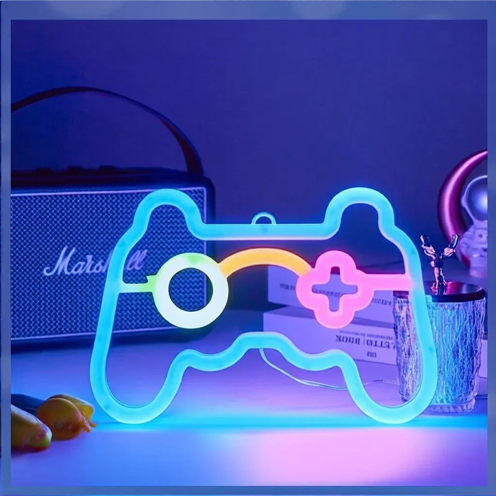 Neon light glowing in dark room