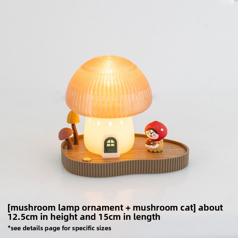 Cozy mushroom lamp USB powered close-up of base