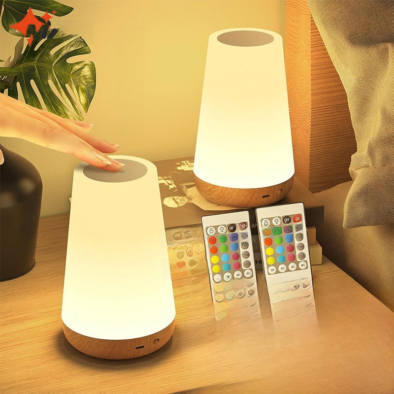 Lumora Touch Dimming RGB Desk Lamp glowing warm white on desk