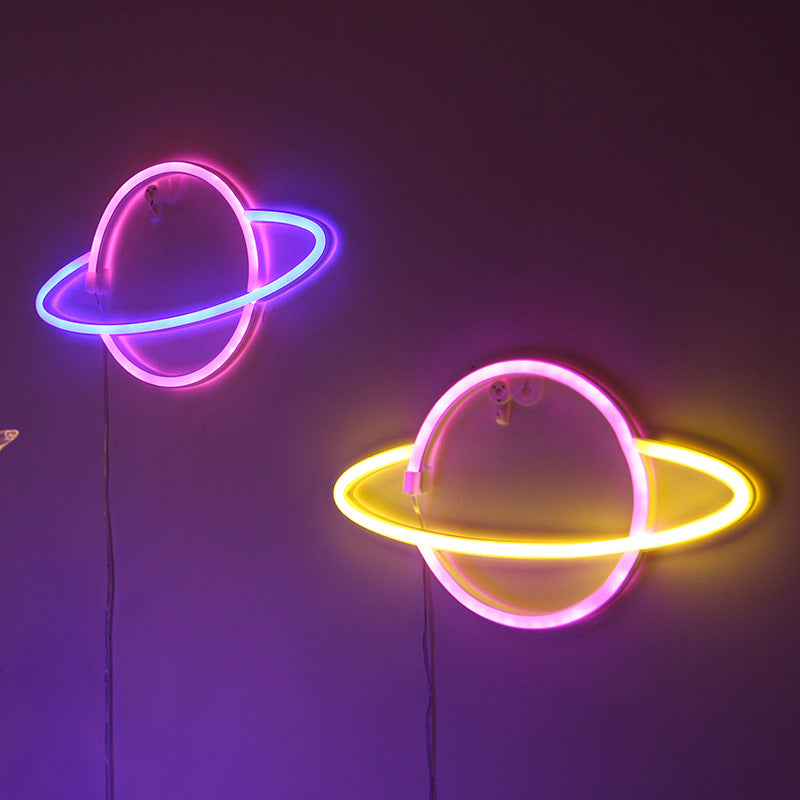 Lumora planet lamp close-up showing LED neon ring detail