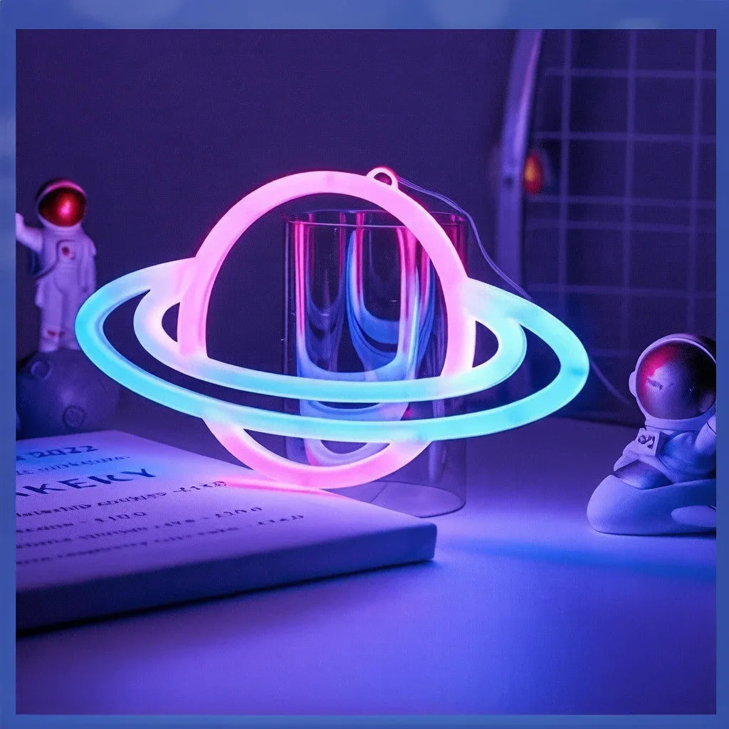 Double-sided glowing neon light - design variants overview