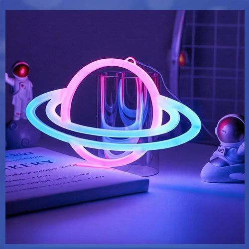 Double-sided glowing neon light - design variants overview