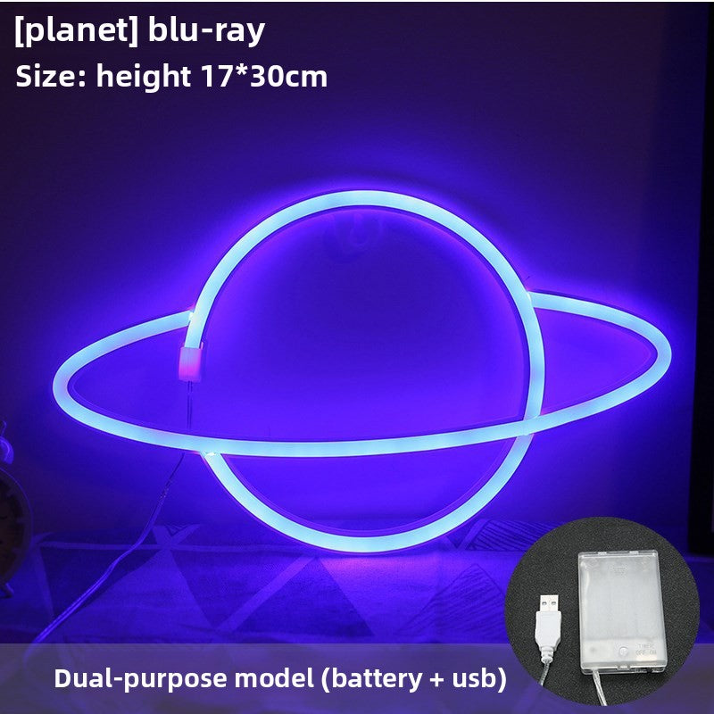 Planet lamp blue outer ring with warm inner glow